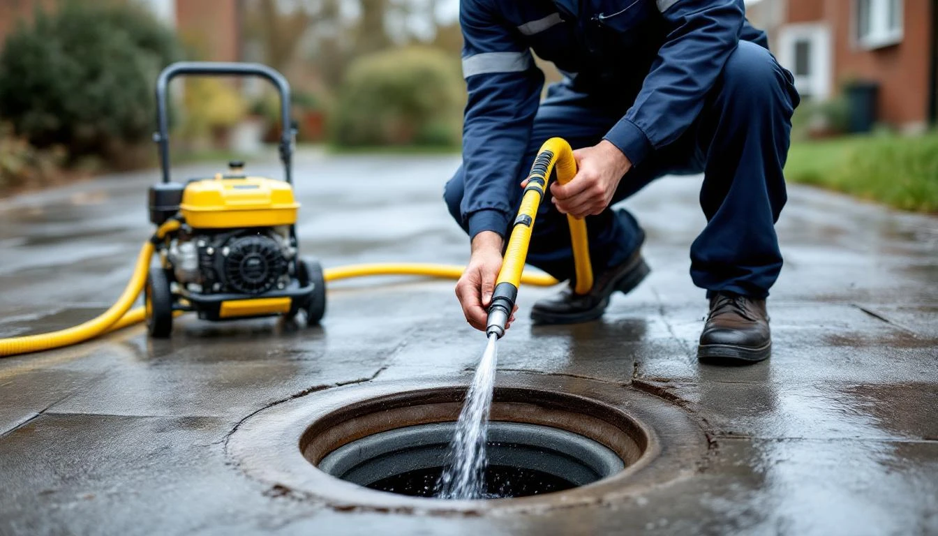 Professional drainage engineer carrying out cctv drain surveys at a Swindon property